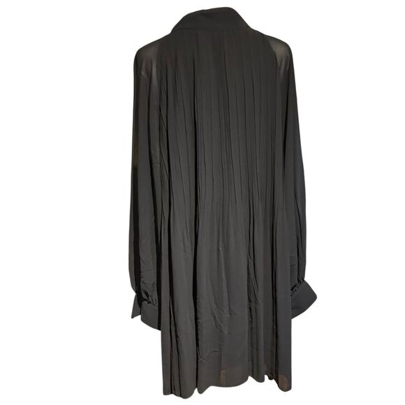 NWT H & M Plisse Tie Neck Dress Black Swing Sheer Lined Flowing Pin Tuck SZ L - Picture 4 of 8